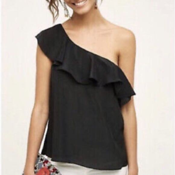 Anthropologie Black One-Shoulder Blouse - Picture 1 of 7